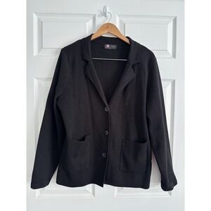 Kancy Kole Womens Black Knit Blazer Cardigan Button Front Jacket Size XL